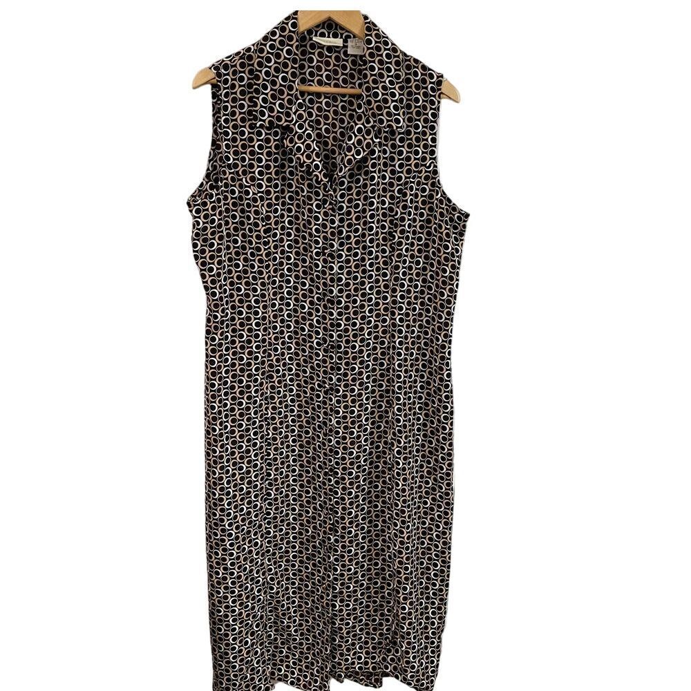 MOSAIC Midi Dress Womens 18 Brown Geometric Full Botton Artsy Retro Feminine Y2K